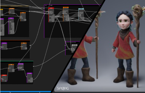 Knotendiagramm und animiertes Charakterdesign mit Stock auf Teneriffa