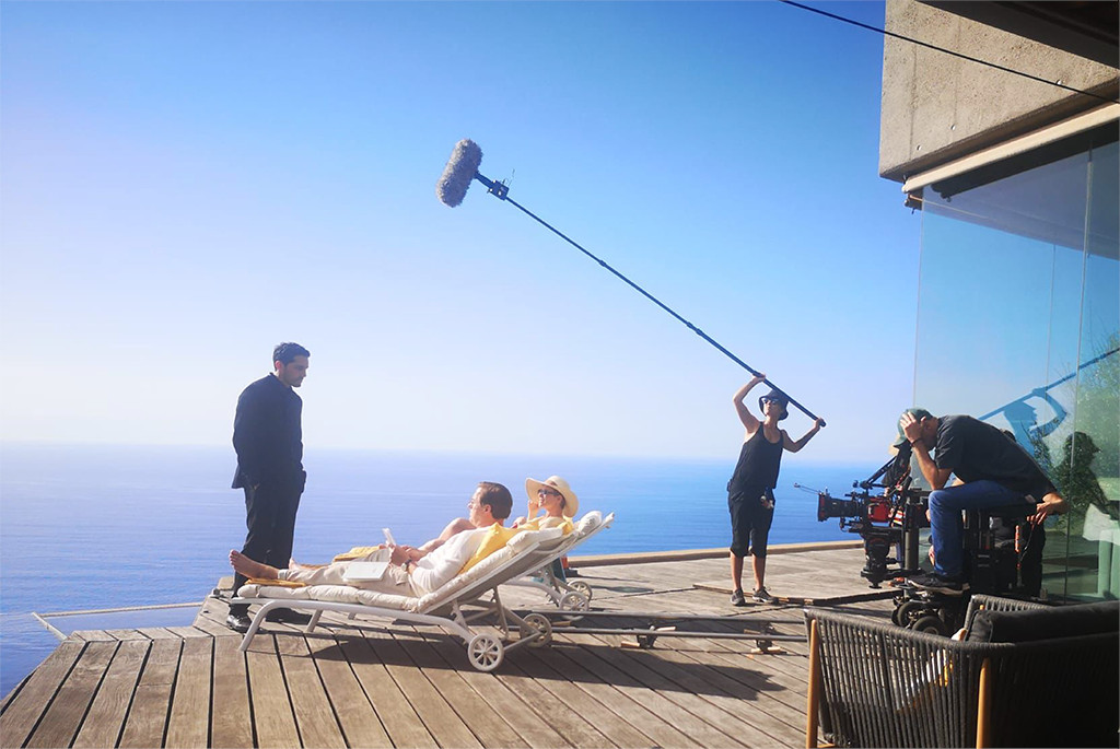 Szenendreh mit Meerblick auf Teneriffa, Filmteam und Schauspieler.
