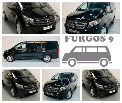 Schwarzer Mercedes-Van zu mieten auf Teneriffa. Kennzeichen 1725 KTT. Text: FURGOS 9.