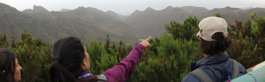 Entdecker beobachten Berge und Vegetation auf Teneriffa.