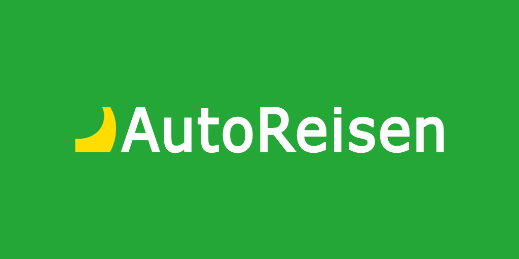 AutoReisen auf grünem Hintergrund mit gelbem Logo.