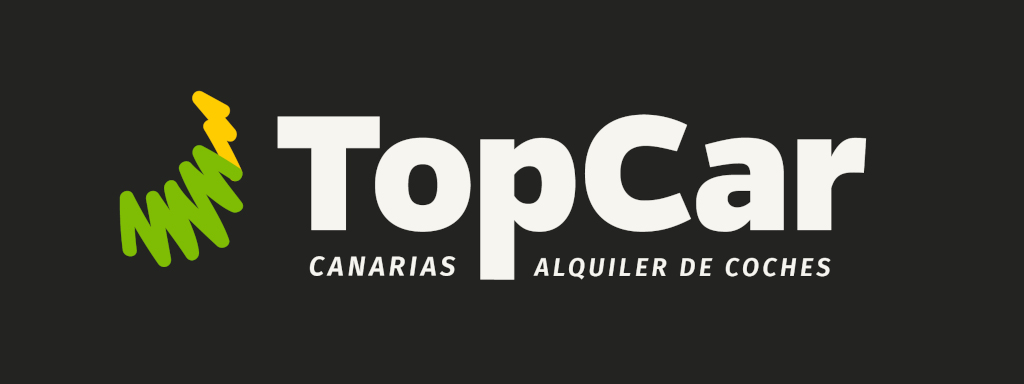 TopCar Canarias Car Rental, Logo auf dunklem Hintergrund.